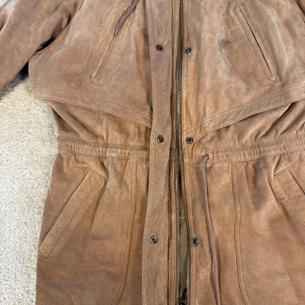 Wilsons Vintage Adventure Bound Brown Suede Jacket Coat Parka Hood Size Large